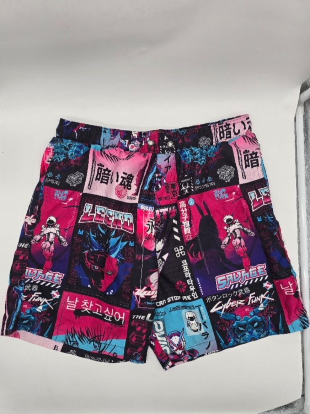 Anime Cyberpunk Graphic Swim Trunks Mens Large Black Red